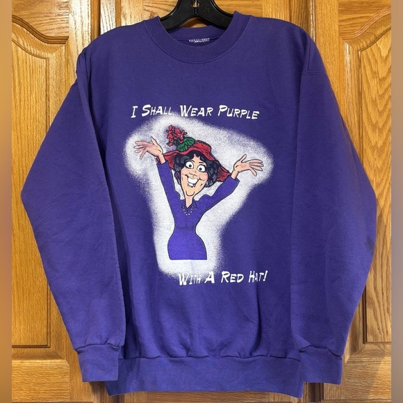 Vintage 90'S I Shall Wear Purple with a Red Hat Crewneck Sweatshirt Men’s Large - Picture 1 of 3